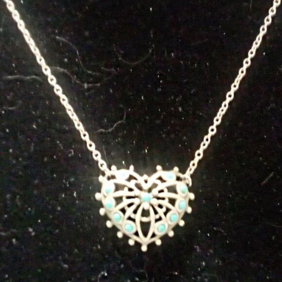 Sarah Coventry Vintage Queen Of Hearts Silver Tone Faux Turquoise Necklace 1976 - Picture 8 of 10